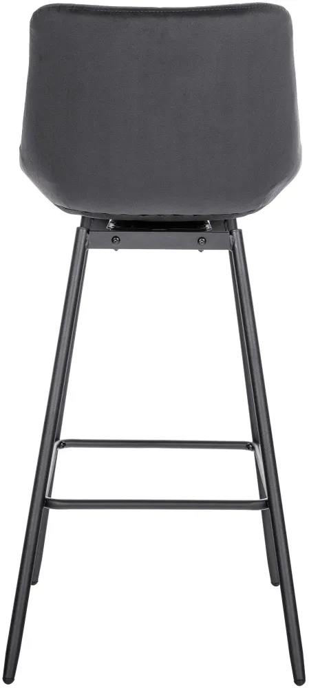 Tabouret de bar pivotant x1 avec repose-pieds revêtement en velours gris ténébreux piètement à quatre pieds en métal noir...