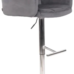 Tabouret de bar pivotant en velours gris profond et métal chromé avec accoudoirs repose-pieds et dossier TDB10649