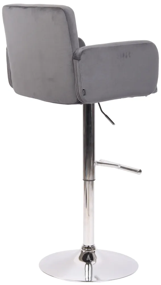 Tabouret de bar pivotant en velours gris profond et métal chromé avec accoudoirs repose-pieds et dossier TDB10649