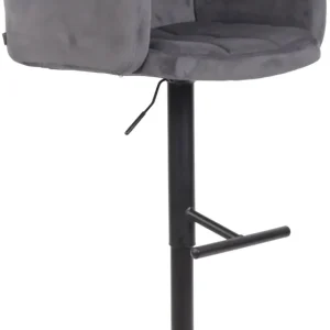 Tabouret de bar pivotant en velours gris sombre et métal noir avec accoudoirs repose-pieds et dossier TDB10656