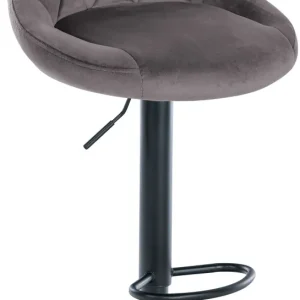 Tabouret de bar en velours gris coutures décoratives pivotant support métal noir TDB10666 | Antidérapant |