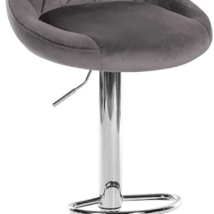 Tabouret de bar en velours gris coutures décoratives pivotant support métal chromé TDB10673 à LED puissante