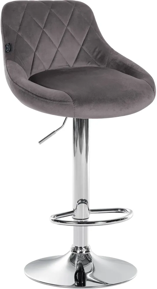 Tabouret de bar en velours gris coutures décoratives pivotant support métal chromé TDB10673 à LED puissante