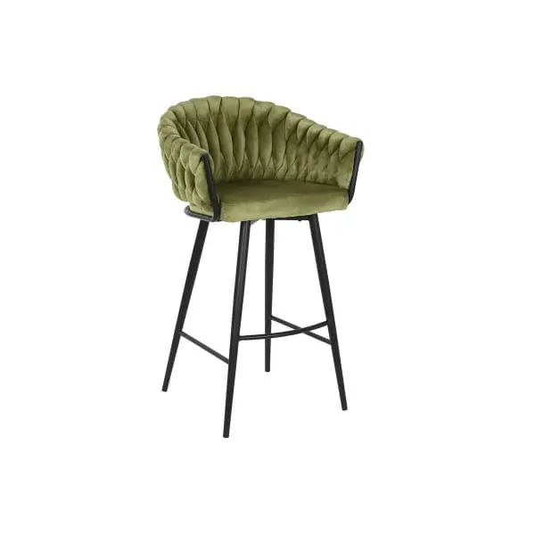 Tabouret Tissu Tressé Velours Vert et Métal Noir, Design Tendance pour garage domestique
