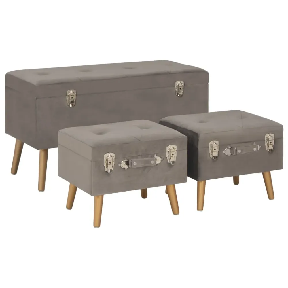 Tabourets de rangement 3 pièces 85 x 38 x 47 cm velours gris 02_0010720 capacité 2 tonnes