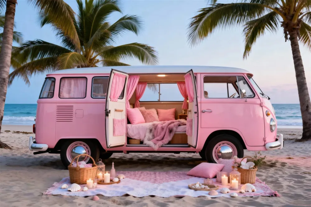 Toile de fond Mer Escapade Camping-Car Rose RR61-23 pour camping-car | Étanche