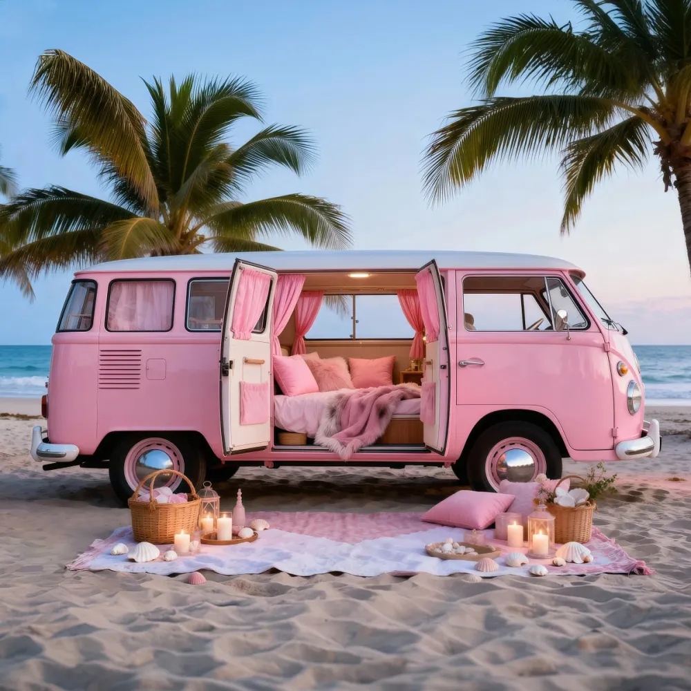 Toile de fond Mer Escapade Camping-Car Rose RR61-23 pour camping-car | Étanche