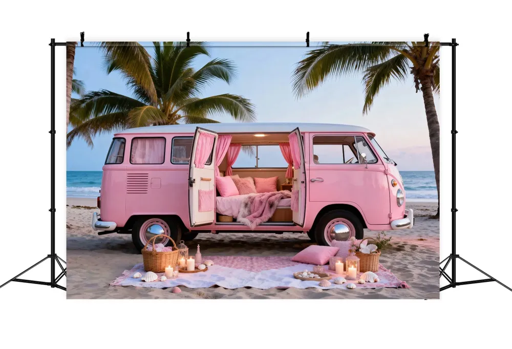 Toile de fond Mer Escapade Camping-Car Rose RR61-23 pour camping-car | Étanche