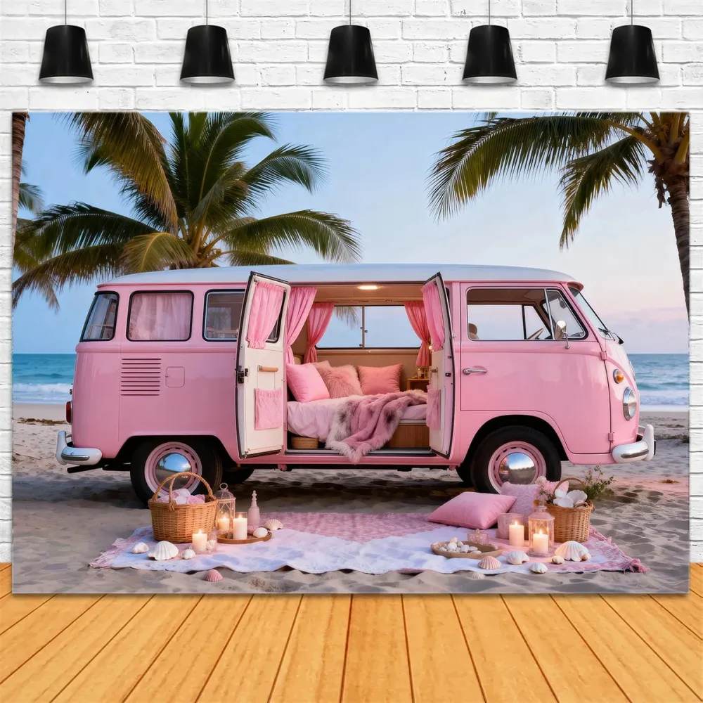 Toile de fond Mer Escapade Camping-Car Rose RR61-23 pour camping-car | Étanche