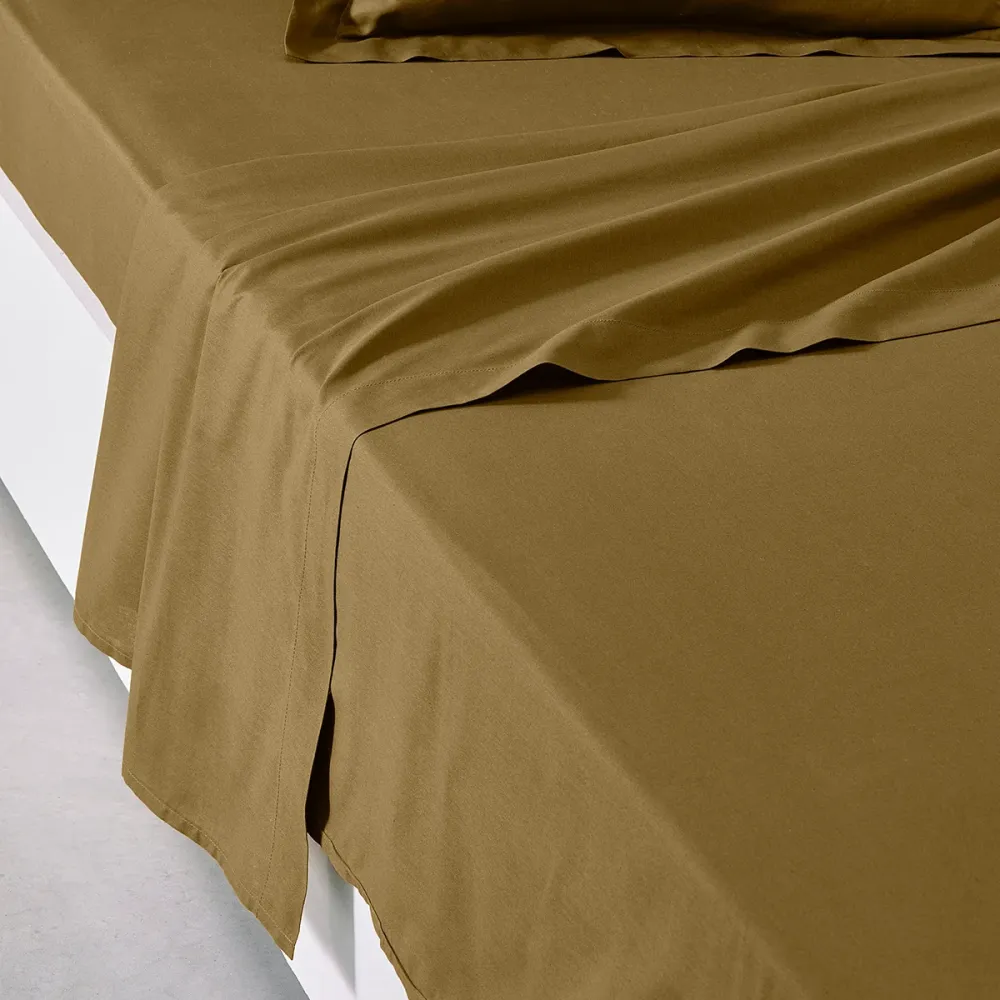DRAP PLAT 1 PERSONNE 180X290 COTON UNI ESSENTIAL BRONZÉ