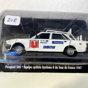 Peugeot 505 blanche Equipe cycliste "Système U" du Tour de France de 1987