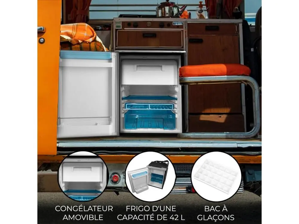 Frigo à Compression 46.5L Camping-Car – Argenté pour habitacle camping-car