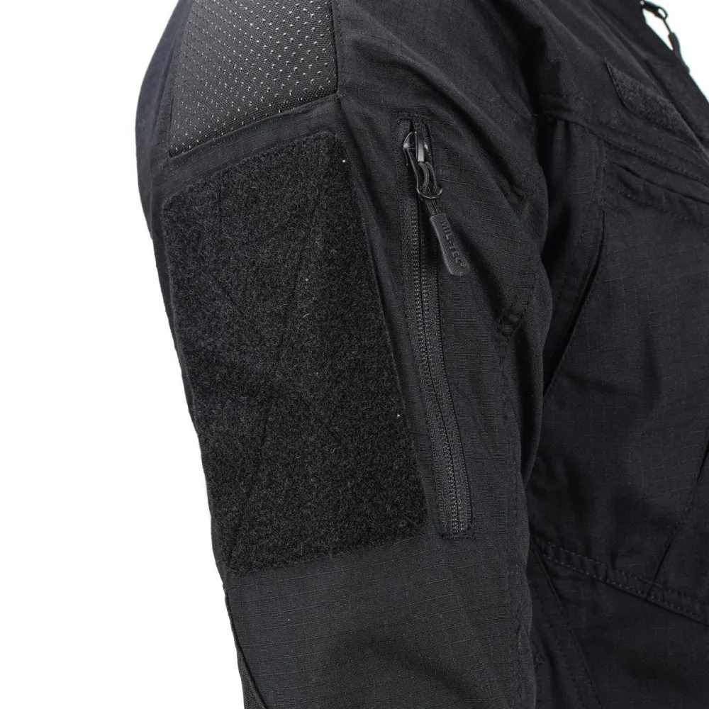 Filet de sécurité Veste chimère noire de style militaire de marque Mil-Tec, chemises militaires à coupe étroite en ripstop