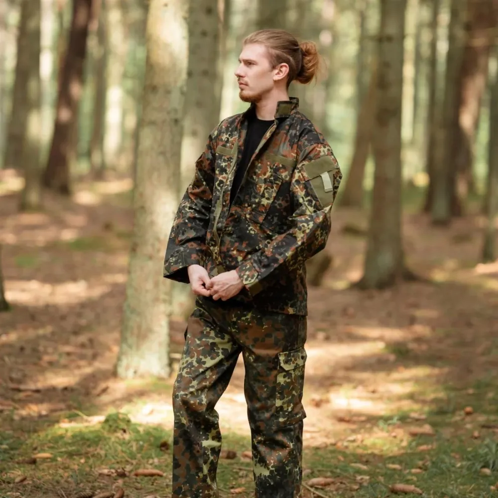 Filet de sécurité Veste de style militaire américain de marque MFH, uniforme de terrain, camouflage flecktarn, ripstop, NEUF
