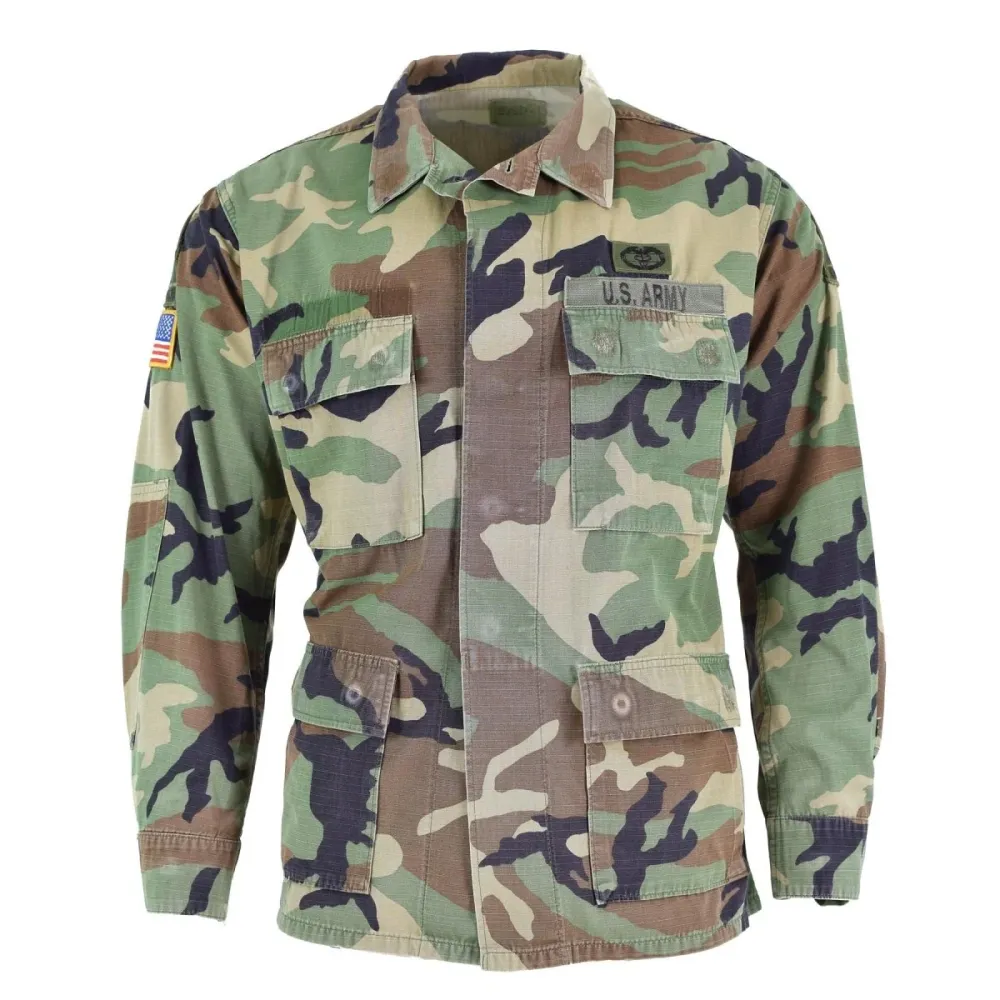 Support de transport Veste militaire américaine originale ripstop camouflage boisé chemise des troupes BDU